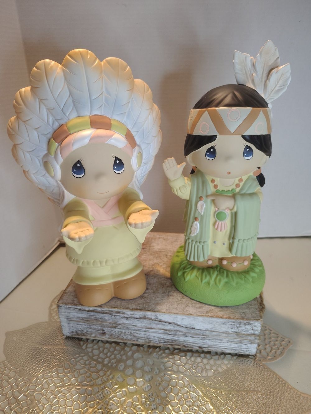 Precious Moments Native American-Inspired Figurine Set - Cream & Green 12" READ